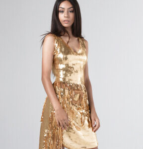 Golden Mirage Sequin Fringe Dress